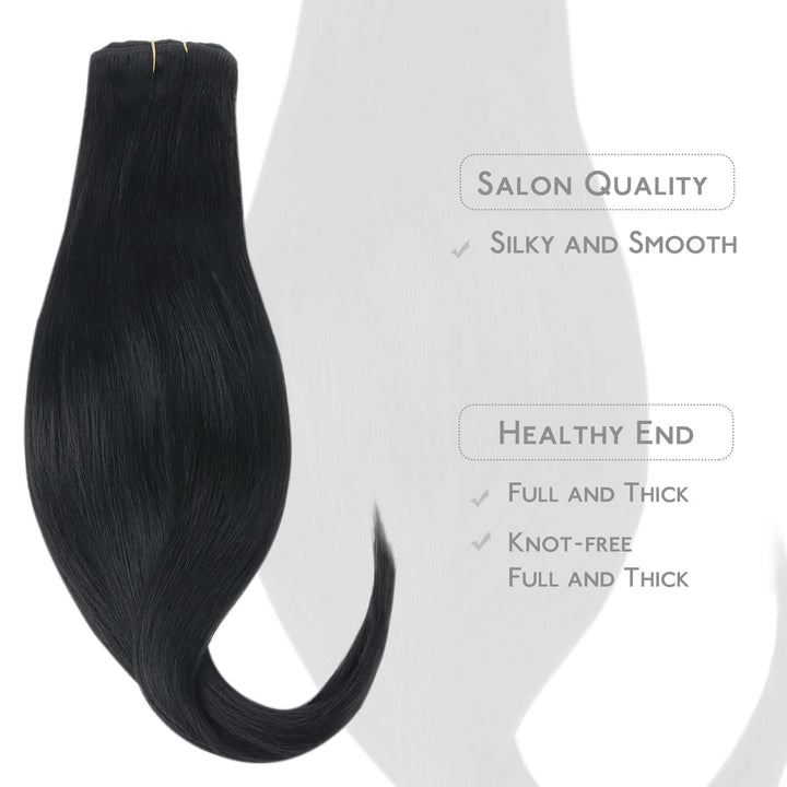 WENNALIFE Clip in Extensions Echthaar, 75g 5pcs 40cm Tief Schwarz Extensions Clip in Remy Clip in Ex