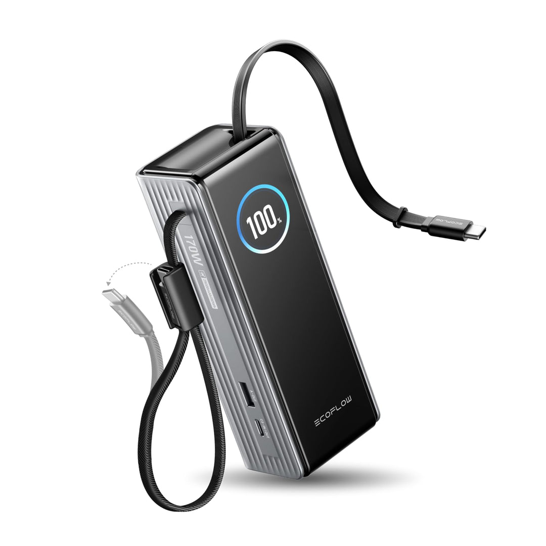 EcoFlow Powerbank 25000mAh 170W mit 100W Integrierte Einziehbare Kabel, 100W USB C Laptop Powerbank