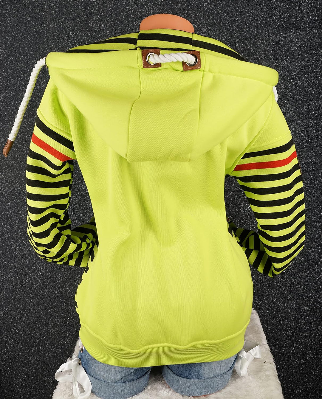 Damen Sweat Jacke Kapuze Fleece gefüttert Übergangsjacke Hoodie gestreiftes oder dünn-gestreiftes me