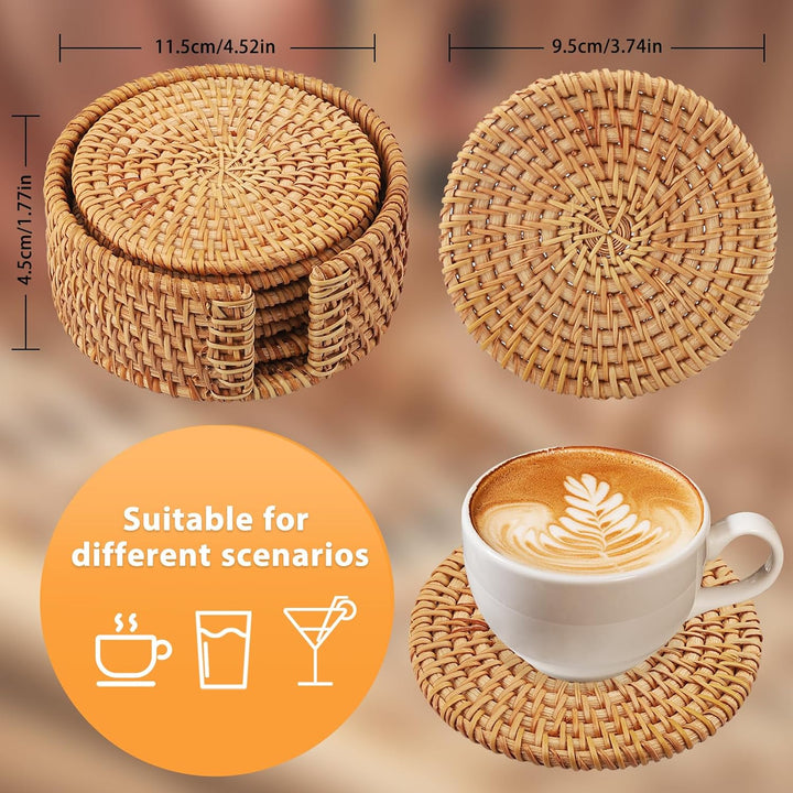 Rund Untersetzer Gläser 6er Set, handgefertigtes Rattan glasuntersetzer, korkuntersetzer, glasunters