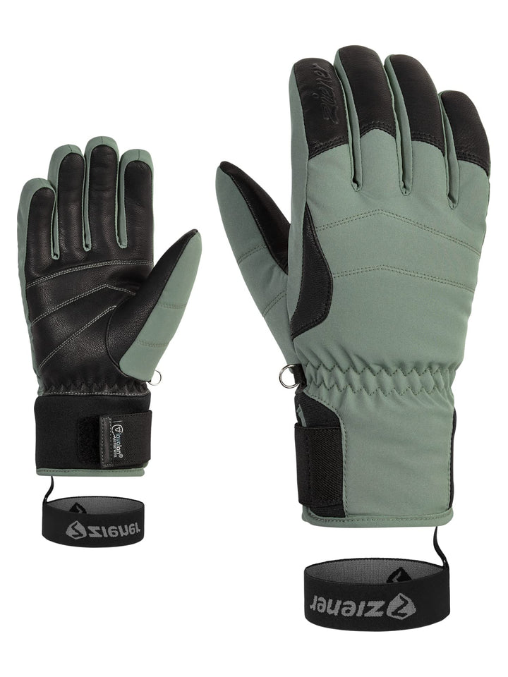 Ziener Damen Kale Ski-Handschuhe/Wintersport | wasserdicht, extra warm, Wolle 8.5 green mud, 8.5 gre