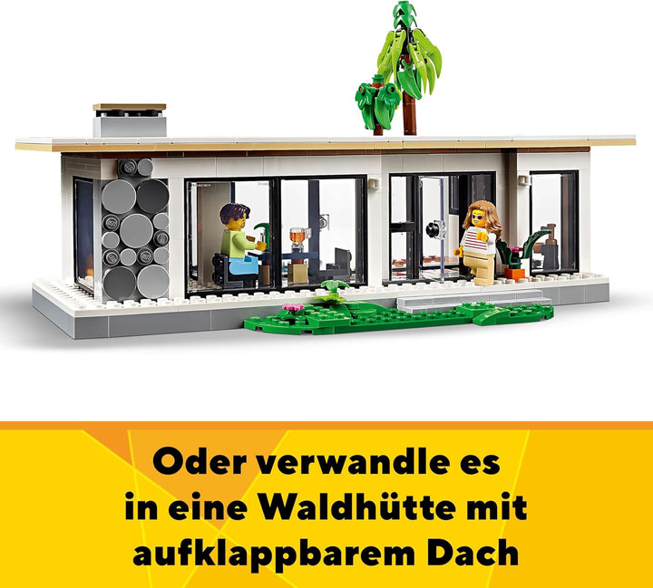 LEGO Creator Modernes Haus, 3-in-1-Set zum Umbauen in EIN Stadthaus oder eine Waldhütte, Modellhaus,