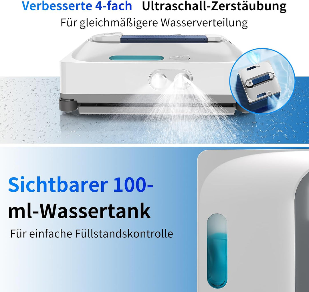 Fensterputzroboter,9000Pa Saugkraft&amp;75N Reinigungskraft,mit 4 Wasser-Sprühdüsen,unterstützt 5 Reinig
