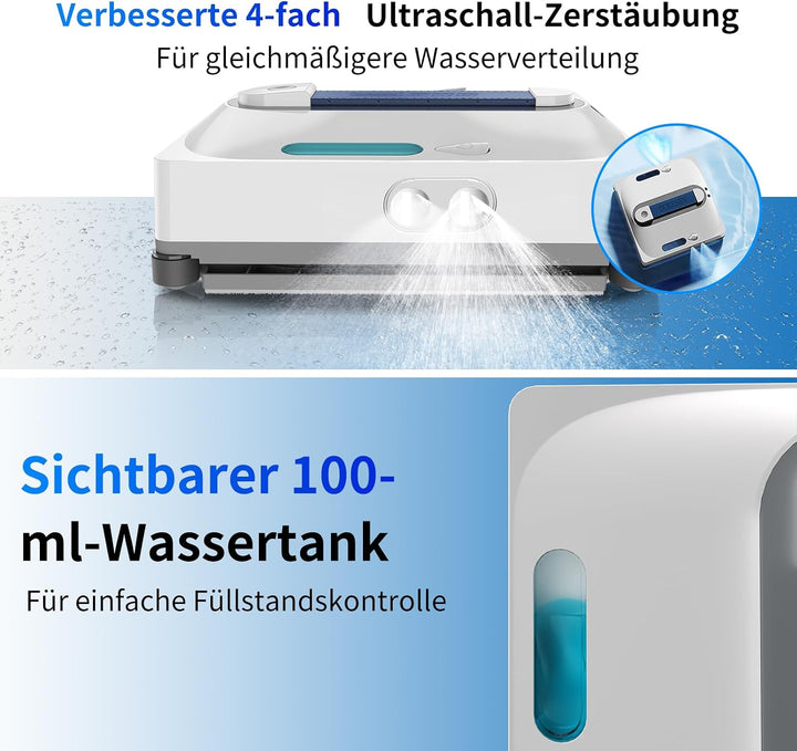 Fensterputzroboter,9000Pa Saugkraft&amp;75N Reinigungskraft,mit 4 Wasser-Sprühdüsen,unterstützt 5 Reinig