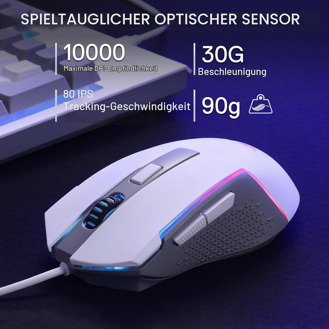 Redragon S151 Gaming-Tastatur- und Maus-Kombination, 104 Tasten K525 kabelgebundene RGB-Membrantasta