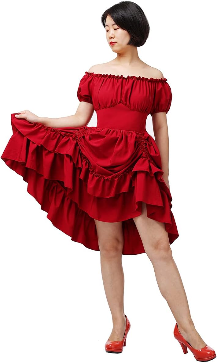 COSDREAMER Damen Gothic Kleid Steampunk Ruffle High Low Dress Viktorianisches Kleid Rot XS, Rot XS