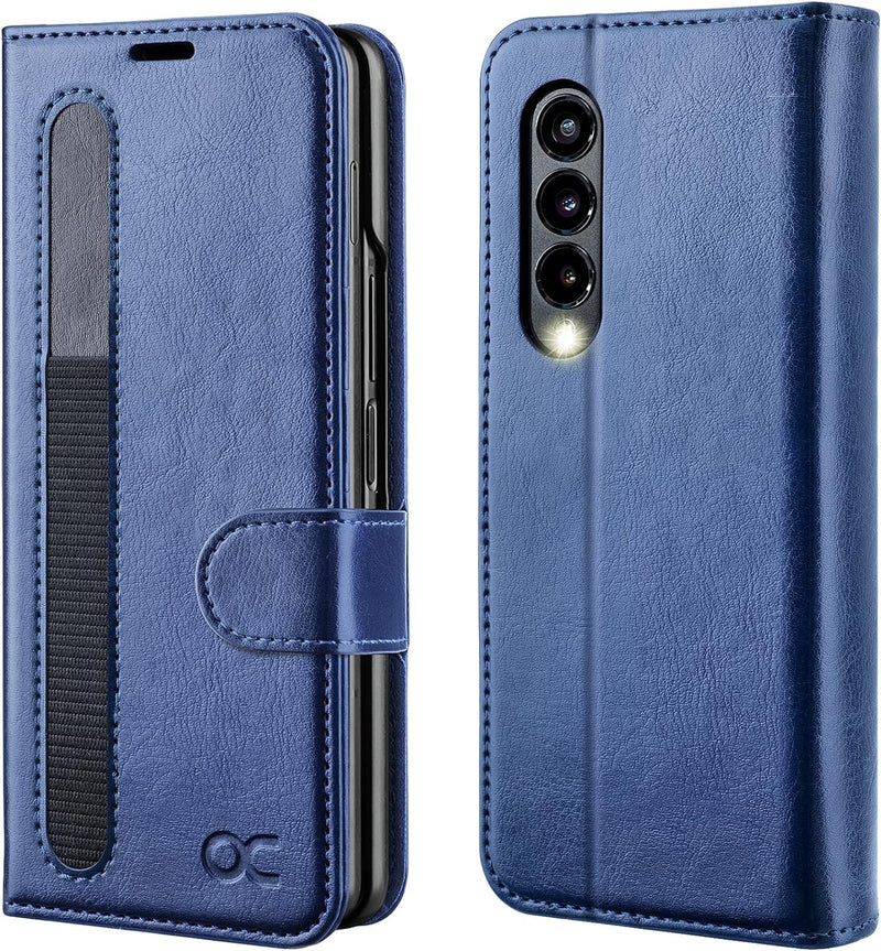 OCASE Hülle Samsung Galaxy Z Fold 3 5G Handyhülle mit S Pen Halter [Premium PU Leder] [Kartenfach] C