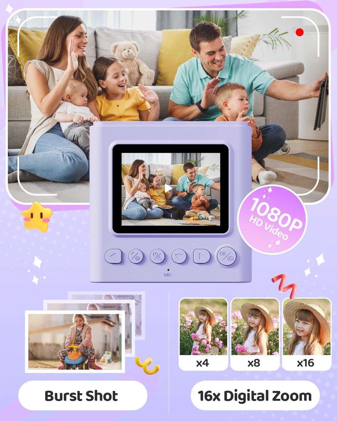 TIATUA Kinderkamera Sofortbildkamera, 2,4 Zoll Sofortbildkamera Kinder mit 32G Karte und Fotopapier
