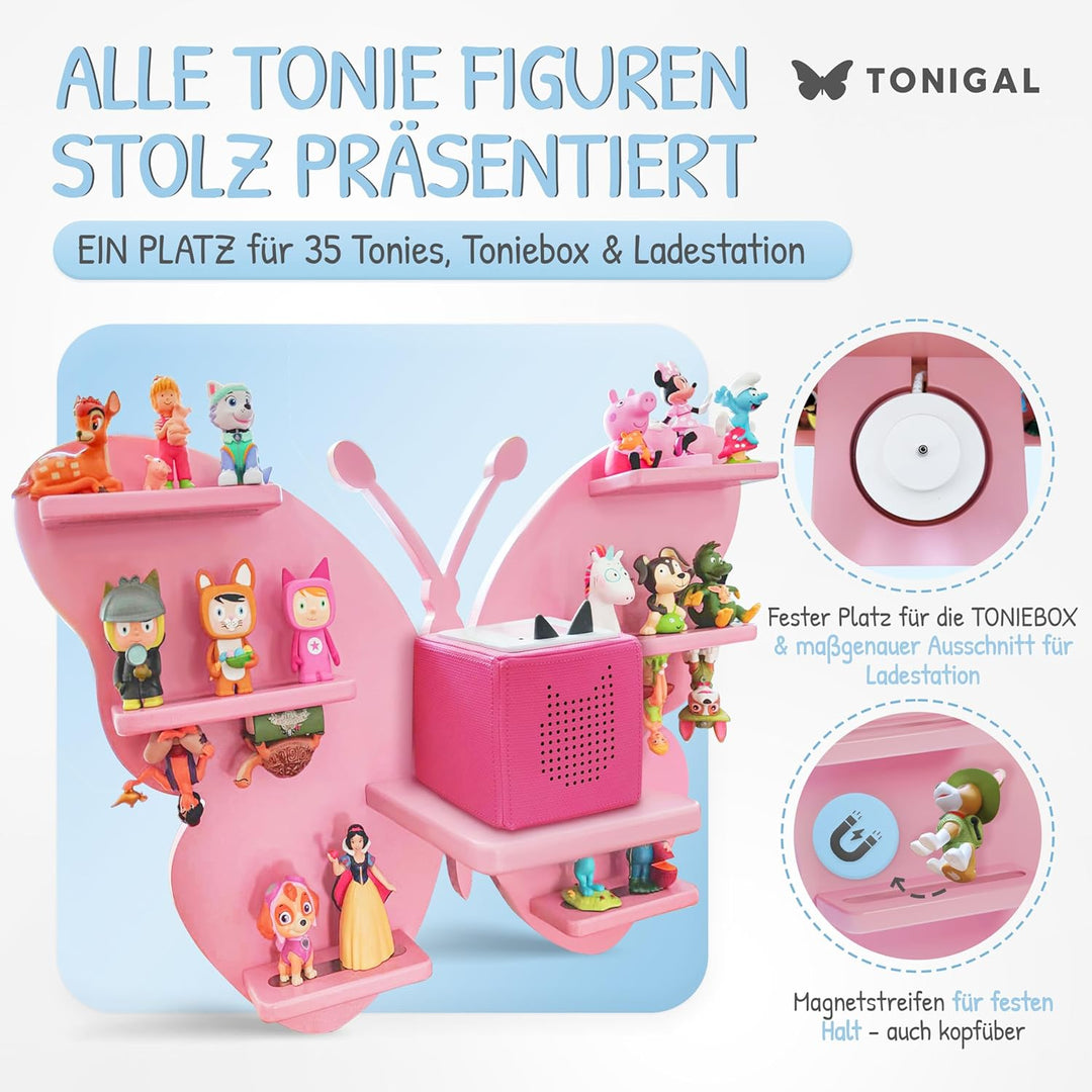 Tonie Regal Schmetterling mit Platz für bis zu 35 Tonie Figuren, Toniebox & Ladestation I Magnetisch