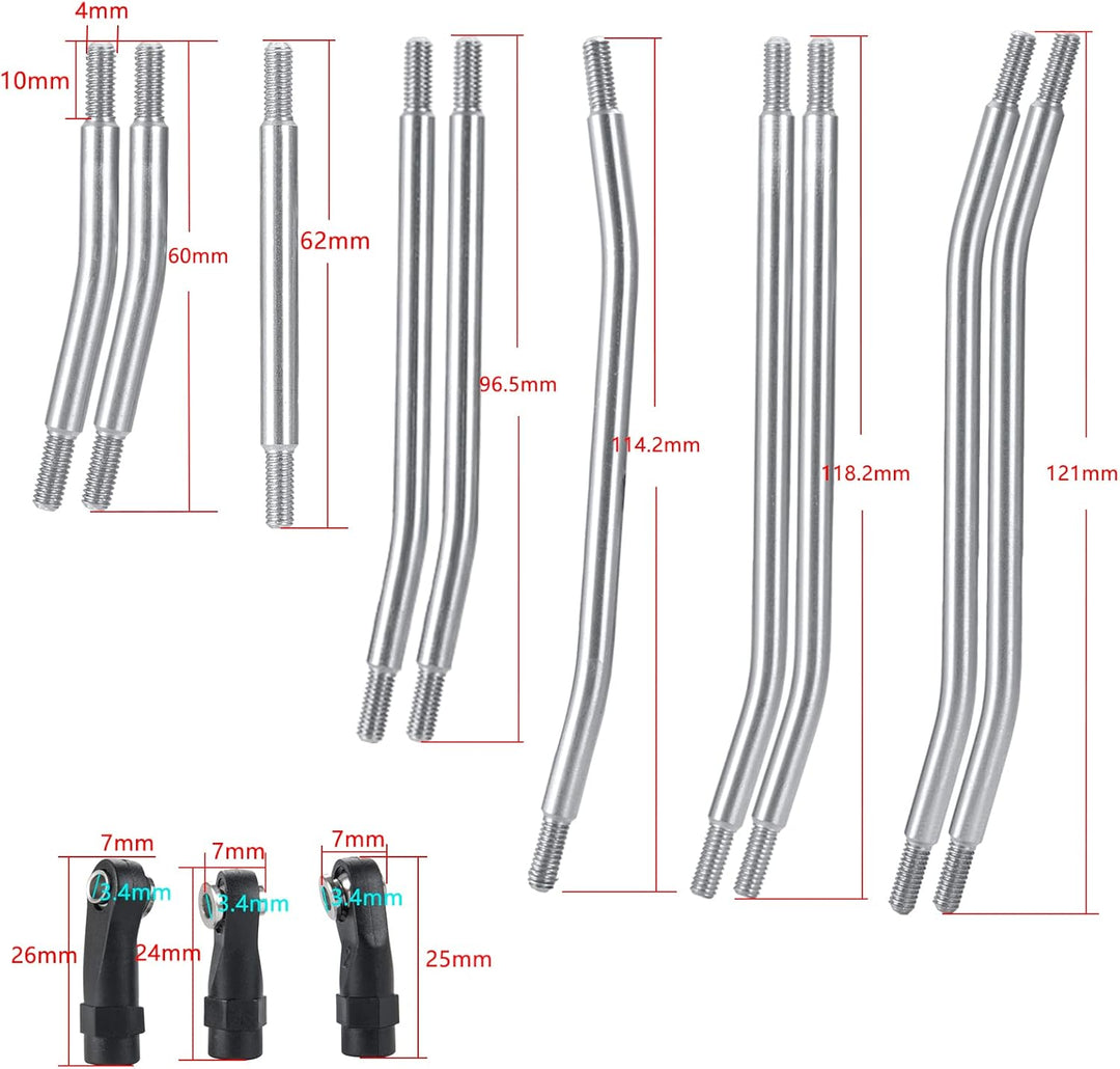 AXspeed 10Stück 324mm Radstand Link Rod Linkage Rostfreier Stahl Suspension Links Set mit Tie Rod En