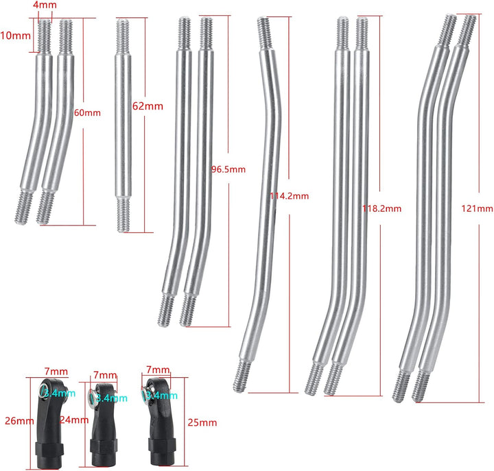 AXspeed 10Stück 324mm Radstand Link Rod Linkage Rostfreier Stahl Suspension Links Set mit Tie Rod En
