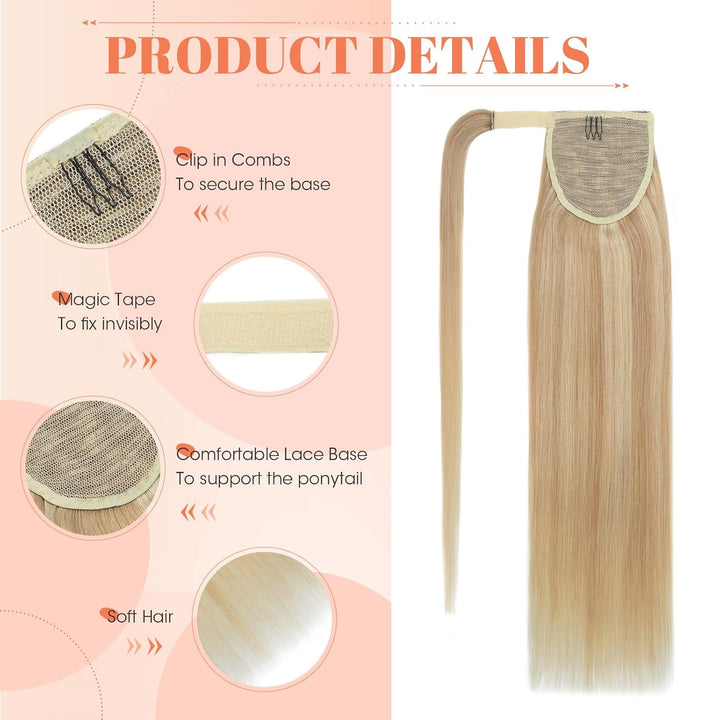 Benehair Ponytail Extension Echthaar, 100% Echthaar Zopf Extensions Echthaar, Wrap Around Ponytail f