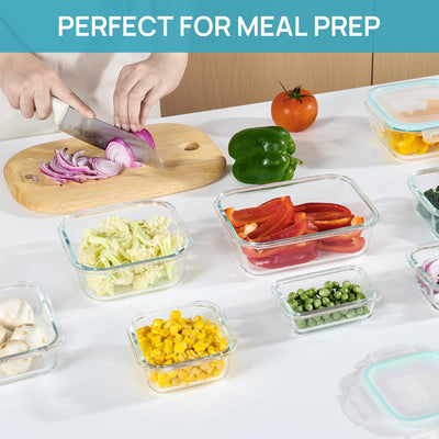 Vtopmart 15 Stück Meal Prep Boxen Glas, Glasdosen mit Deckel Set, Frischhaltedosen Glas mit Auslaufs