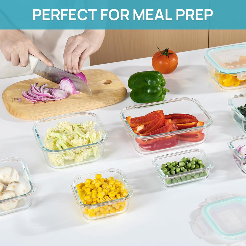 Vtopmart 15 Stück Meal Prep Boxen Glas, Glasdosen mit Deckel Set, Frischhaltedosen Glas mit Auslaufs