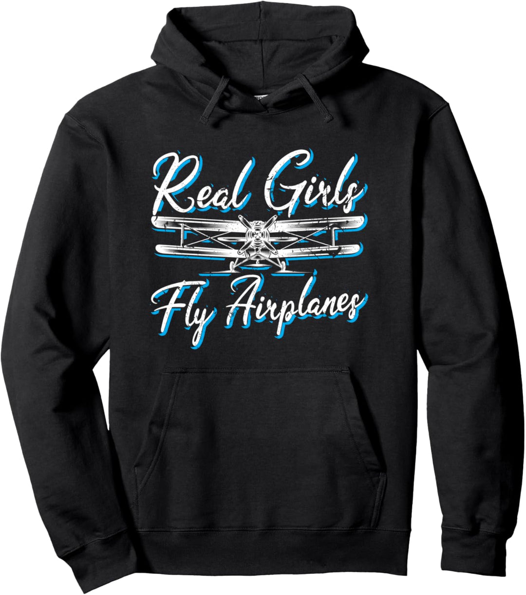 Real Girls Fly Airplanes Female Pilot Gift Women Aviation Pullover Hoodie