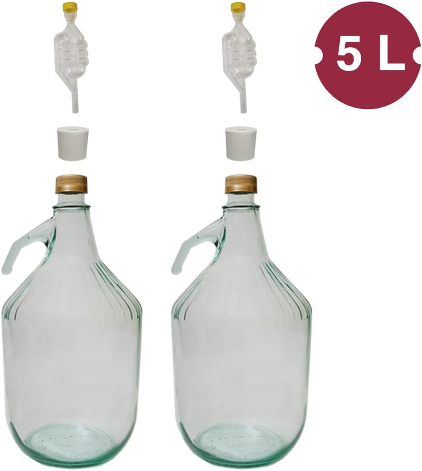 Demijohn 5 l (5000 ml) mit Schraubverschluss – Luftschleuse, Stumpfflasche Cider Carboy 1 Gallone, W