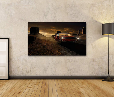 islandburner Bild auf Leinwand 1967 Metallroter Ford Mustang Monument Valley Bilder Wandbilder Poste