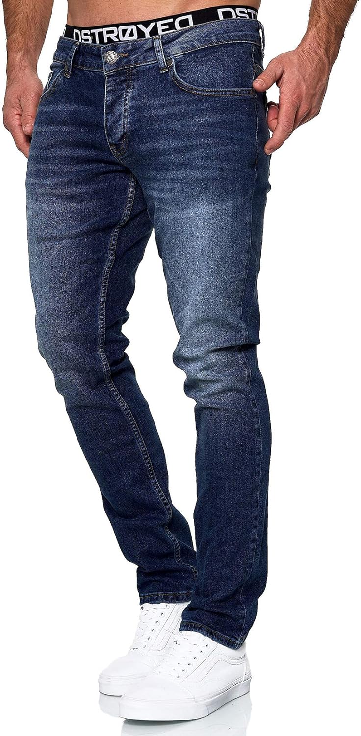 MERISH Jeans Herren Slim Fit Stretch Jeanshose Designer Hose Denim 9148-2100 29W / 32L 501-1 Dunkelb