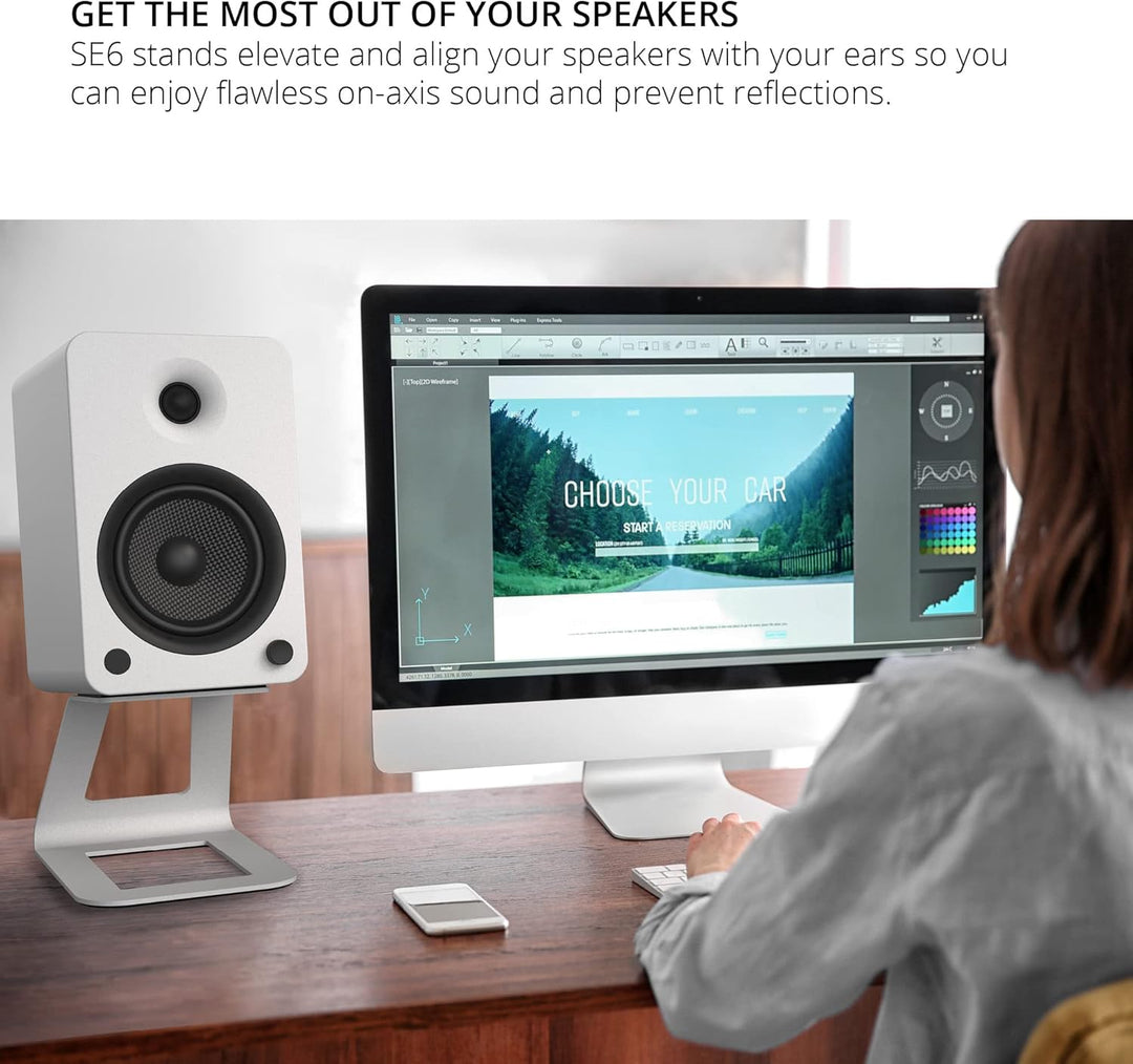 Kanto SE6W Elevated Desktop Speaker Stands for Large Bookshelf Speakers &amp; Full-Size 5”-7” Studio Mon