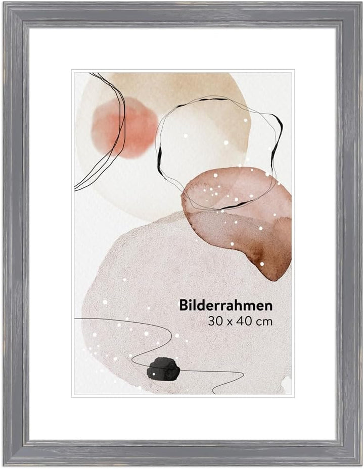 WANDStyle Bilderrahmen Grau, gemasert 24x30 cm aus Holz im Landhaus-Stil zum Aufhängen, Fotorahmen M