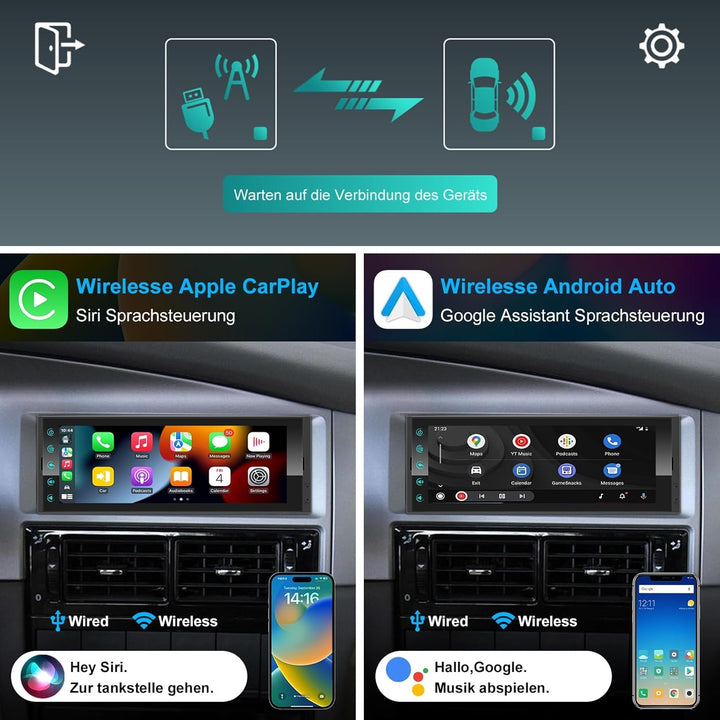 Android Autoradio 1Din mit Bildschirm,Wireless CarPlay & Android Auto Radio Touch Display mit Blueto