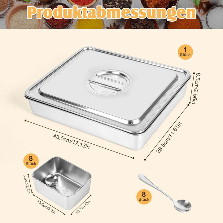 Zutatenbehälter 304 Edelstahl, Topping Station mit Deckel und Löffel, Pizza Zutatenbehälter, Masala
