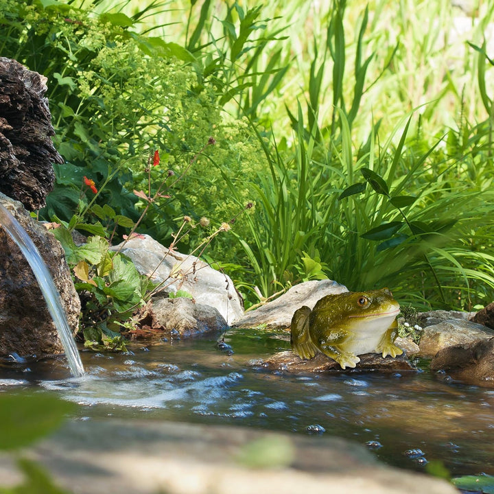 Relaxdays 4 x Gartenfigur Frosch, wetterfest, für Balkon, Terrasse, am Teich, Kunststein, sitzende D