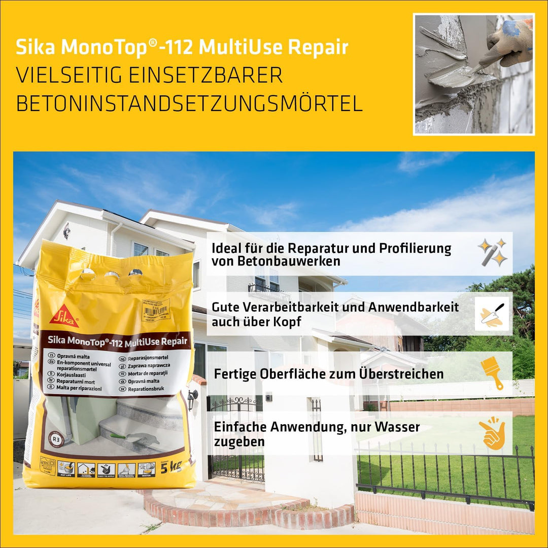 SIKA – Universalmörtel – Sika MonoTop 112 MultiUse Repair Grau – ideal für Betonreparatur – für Auss