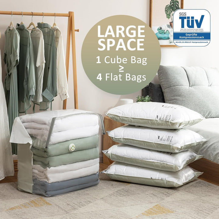 TAILI Breiter Würfel Vakuumbeutel für Kleidung, Jumbo 4 Pack, Extra Grosse Vakuumbeutel kleidung für