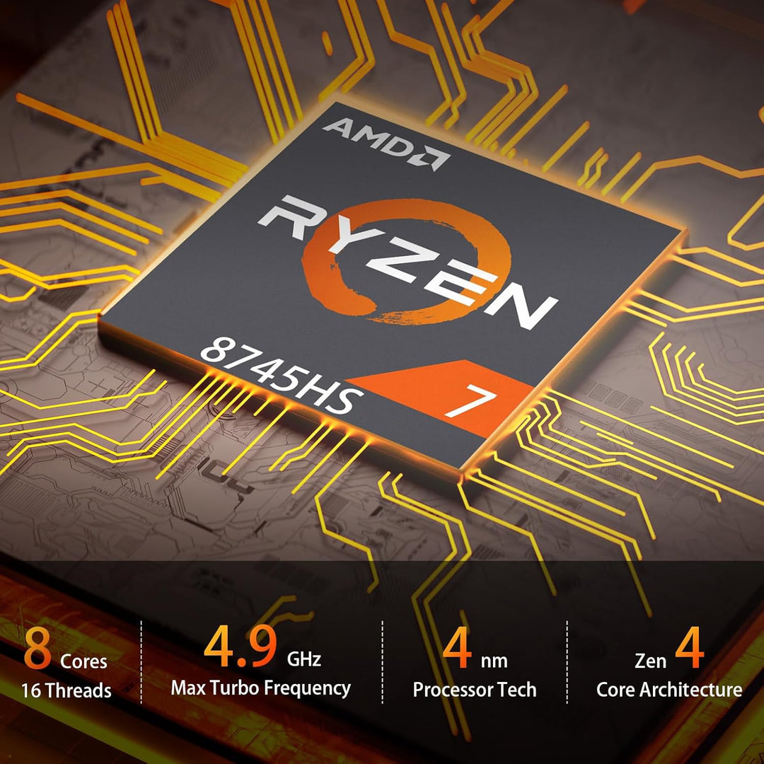 AWOW Mini Gaming PC mit AMD Ryzen 7 8745HS (8 Kerne, bis 5,1 GHz), 32 GB DDR5, 1TB PCIe 4.0 SSD, Rad