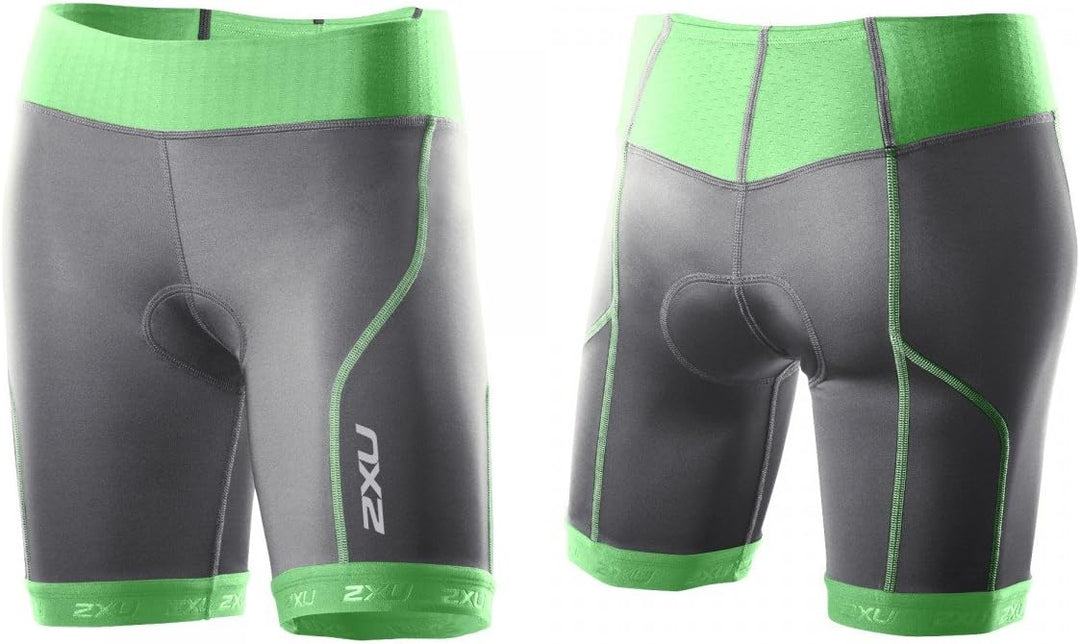 2XU Damen Triathlon Hose Perform Tri Shorts XS Charcoal/Astro Green, XS Charcoal/Astro Green