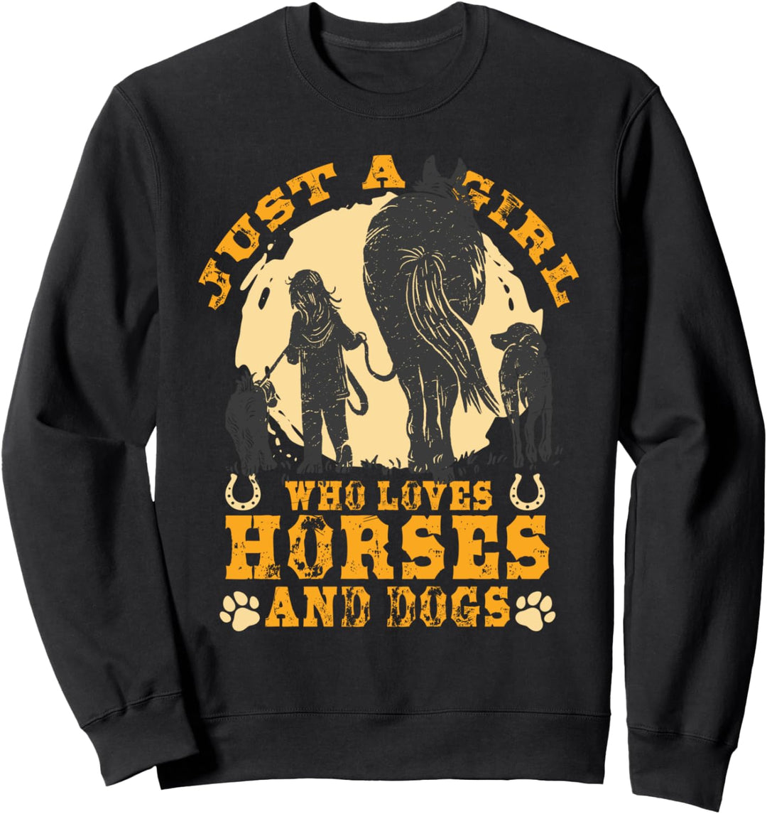Vintage Nur Ein Mädchen, Das Pferde Und Hunde Liebt - Reiter Sweatshirt