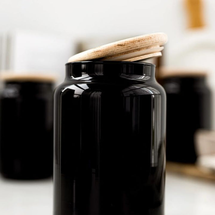TREND FOR HOME Vorratsgläser 900 ml Set von 3 Vorratsdosen Schwarz Glas Glasbehälter mit Deckel aus