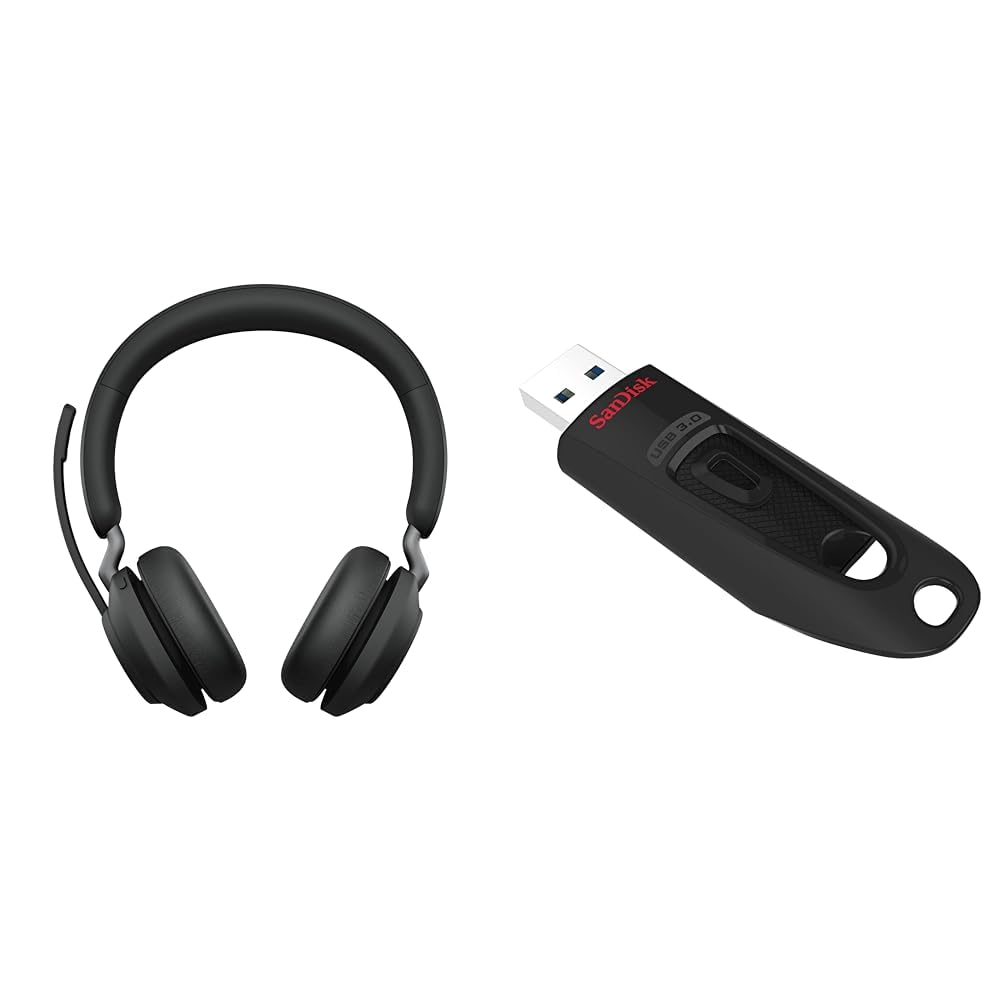 Jabra Evolve2 65 Wireless PC Headset – Noise Cancelling UC Certified Stereo Headphones & SanDisk Ult