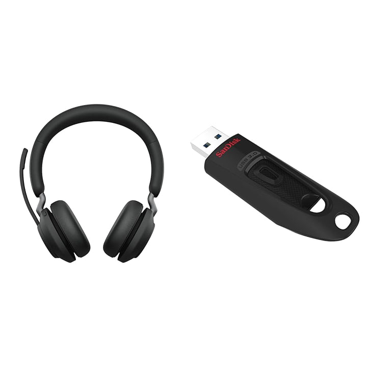 Jabra Evolve2 65 Wireless PC Headset – Noise Cancelling UC Certified Stereo Headphones & SanDisk Ult