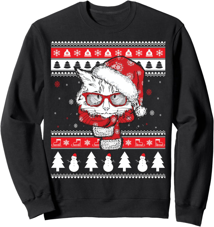 Maine Coon Katze Lustiger Haustier Hässliche Weihnachten Sweatshirt