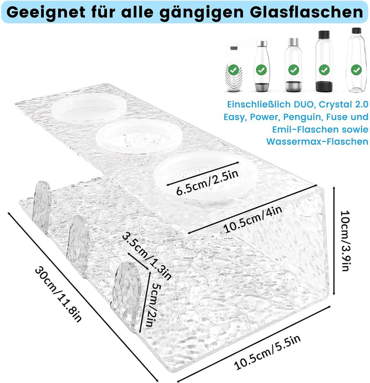 Daily Treasures Acrylic Flaschenhalter für 3 Flaschen,Abtropfständer Abtropfgestell mit Schutzringe,