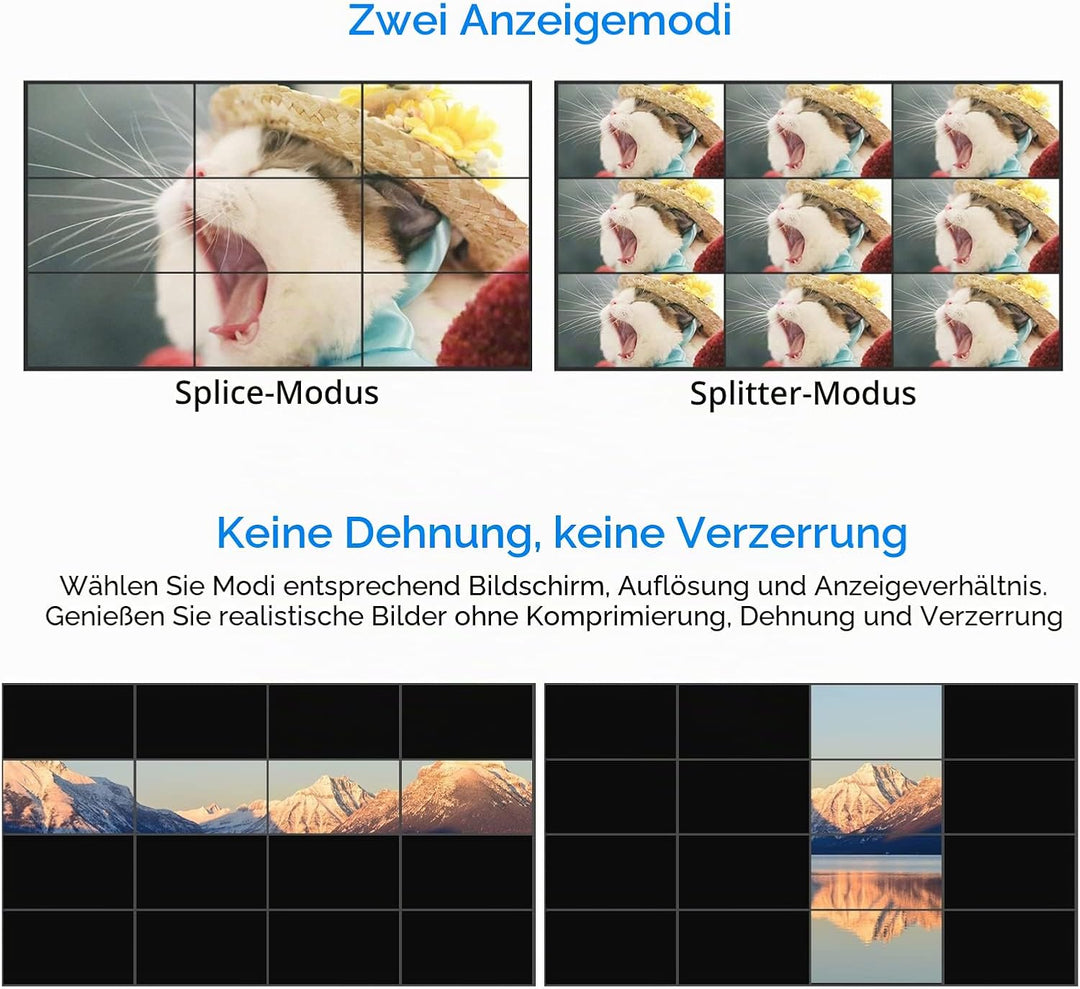 Yinker Videowand Controller 3x3 HDMI Video Wall Processor 1080P@60Hz Unterstützt 13 Modi - 1 HDMI In