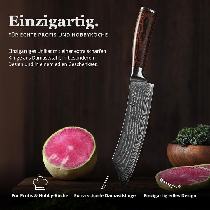 Wakoli Edib Damast BBQ- und Blockmesser I Scharfe 20 cm Klinge aus 67 Lagen Damaststahl mit VG10 Ker
