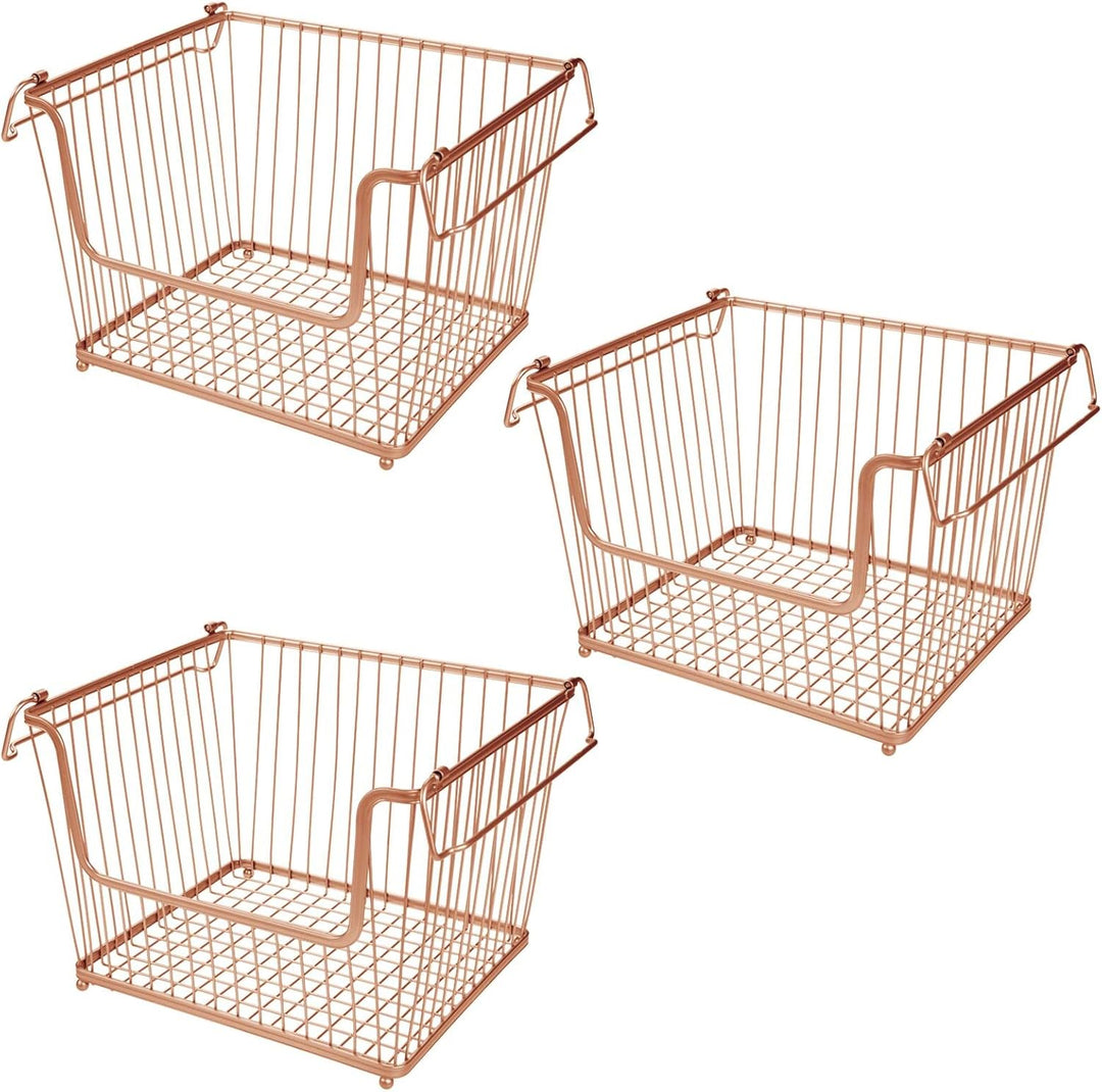 mDesign 3er-Set Metall Ablagebox mit Henkeln – Aufbewahrungskorb mit ansprechendem Drahtdesign – Dra
