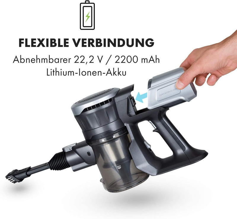 Klarstein Clean Butler 4G Silent Akku-Staubsauger mit Silent Digital Motor: 160W mit 80.000 U/min, 0