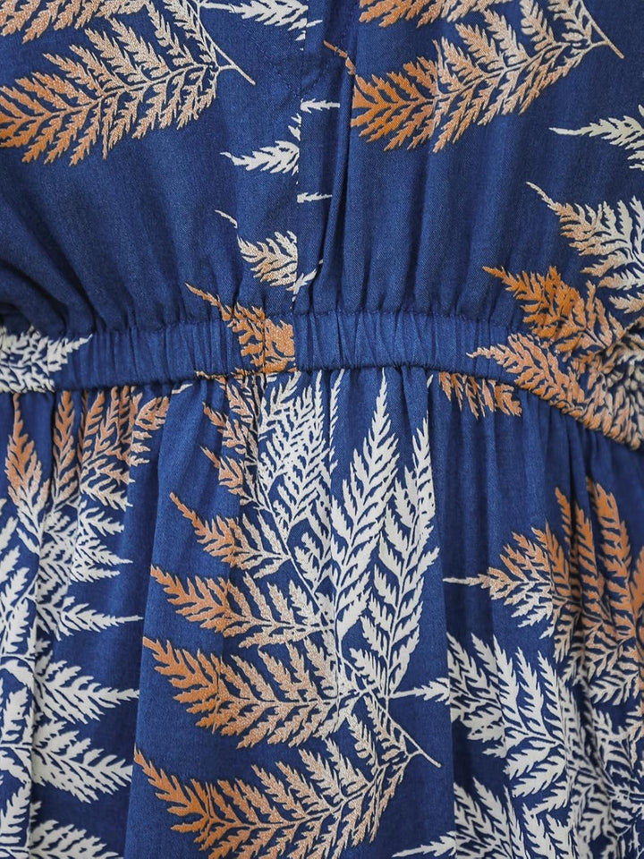 CUPSHE Damen Bikini Cover Up Strandkleid V Ausschnitt Kurzarm Blätter Print Seitenschlitz Sommer Bea