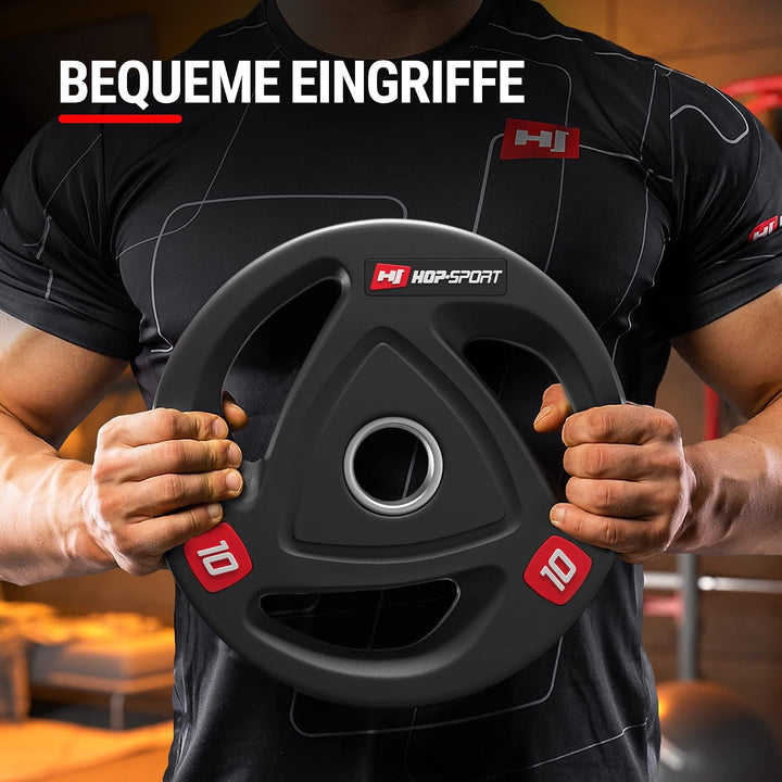 Hop-Sport 25 kg Profi Studio Gusseisen Olympia Hantelscheibe 50mm gummiert Guss Gewichte Hantel Set