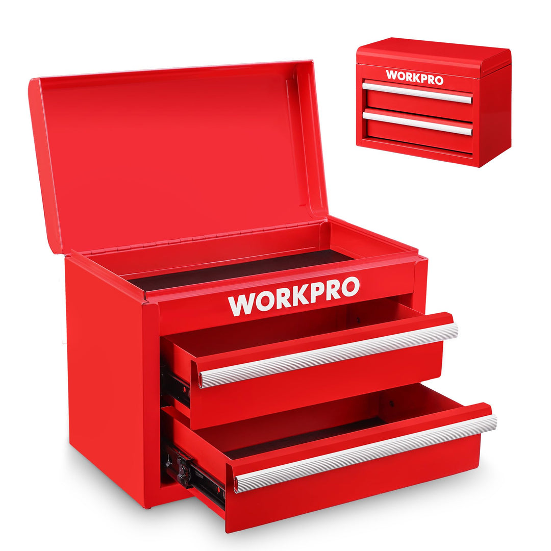 WORKPRO Metall Schubladenbox mit 2 Schubladen & Oberer Stauraum Rot, 27,5x15x20,8cm Tisch Organizer