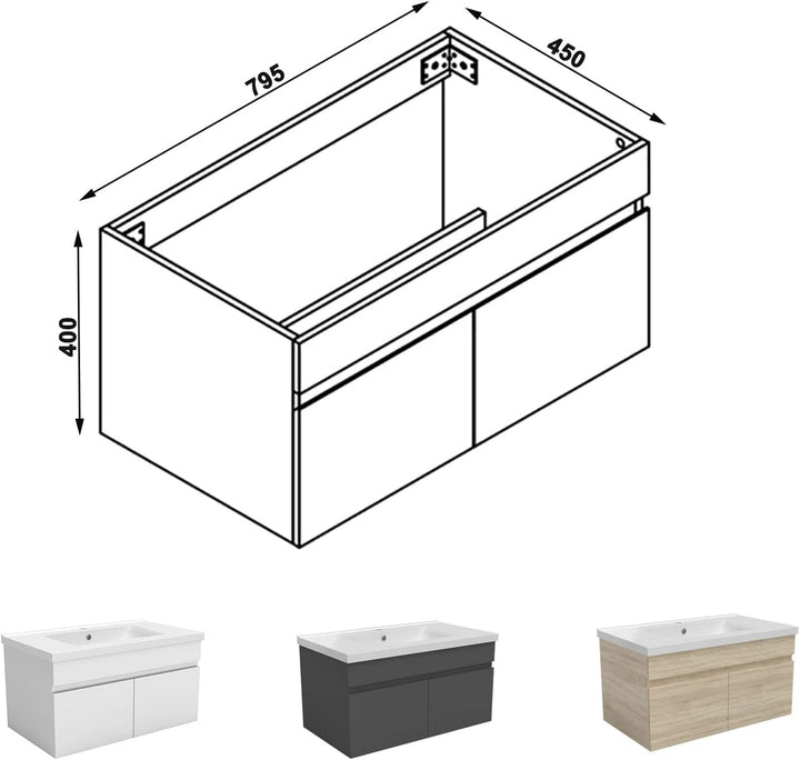 Waschbeckenunterschrank 80 cm Unterschrank Waschtischunterschrank Anthrazit 80cm-Typ B Anthrazit, 80