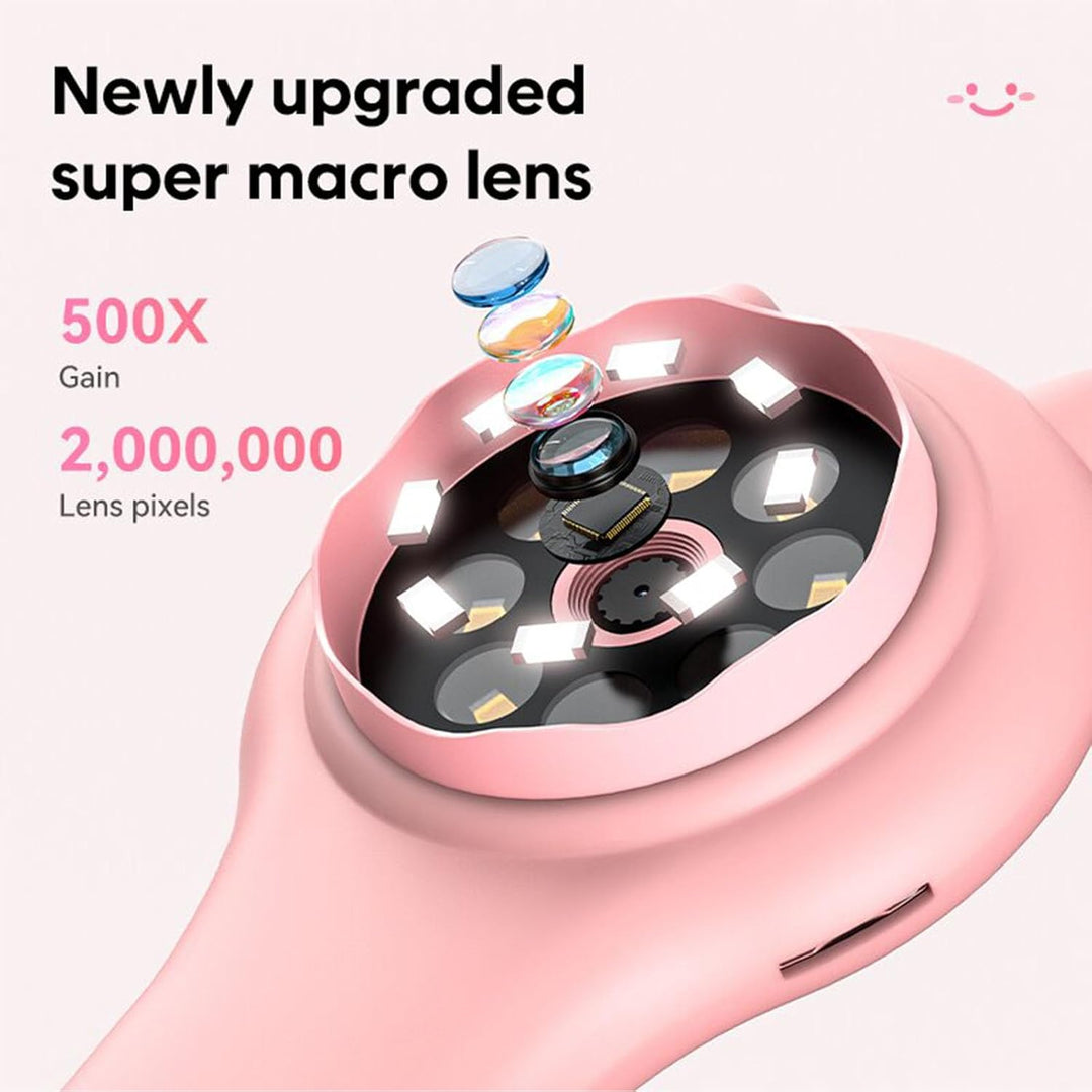 Mikroskop für Kinder, 500 fache Tragbare Taschenlupe mit 2 Zoll LCD Bildschirm, 8 Einstellbaren LED
