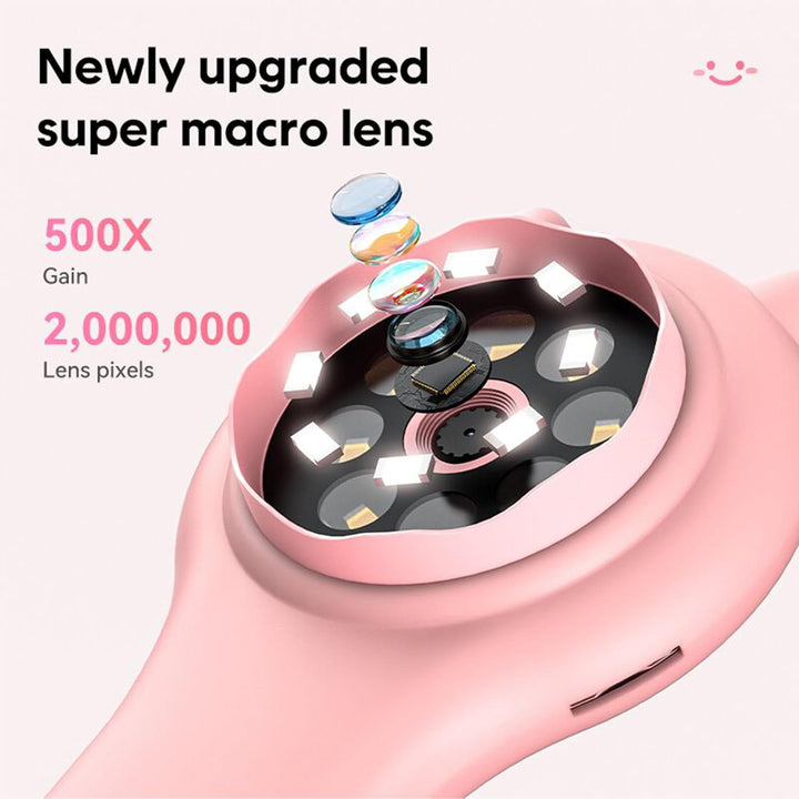 Mikroskop für Kinder, 500 fache Tragbare Taschenlupe mit 2 Zoll LCD Bildschirm, 8 Einstellbaren LED