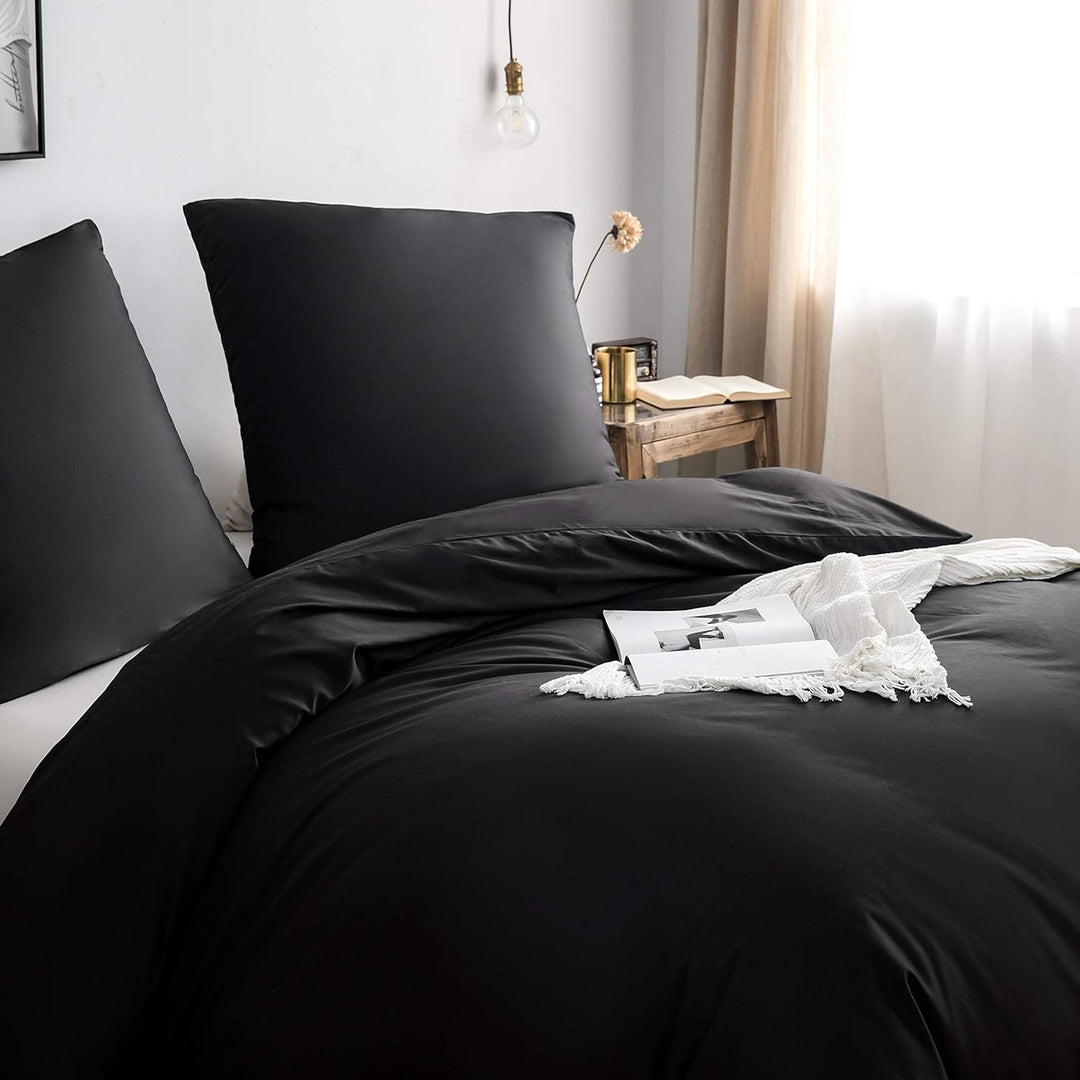 AYSW Baumwolle Bettwäsche 155x220 cm Schwarz 1 Bettbezug mit 1 Kopfkissenbezug 80x80 cm 155 x 220 cm