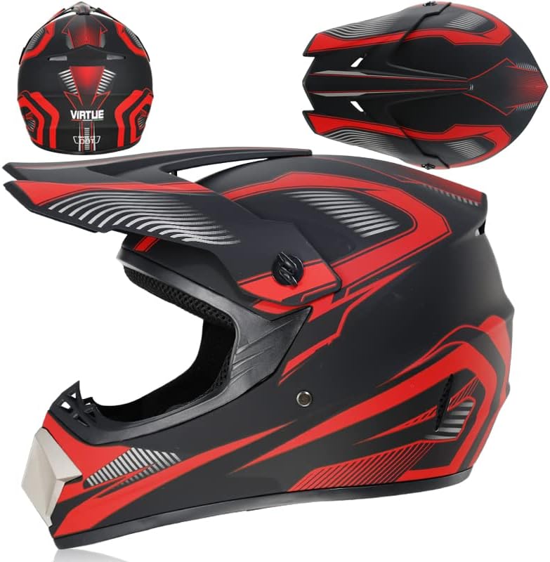 Motocross Helm Motorradhelm Downhill Fullface Dirtb Bike Helm mit Handschuhen Brille Maske für Unise