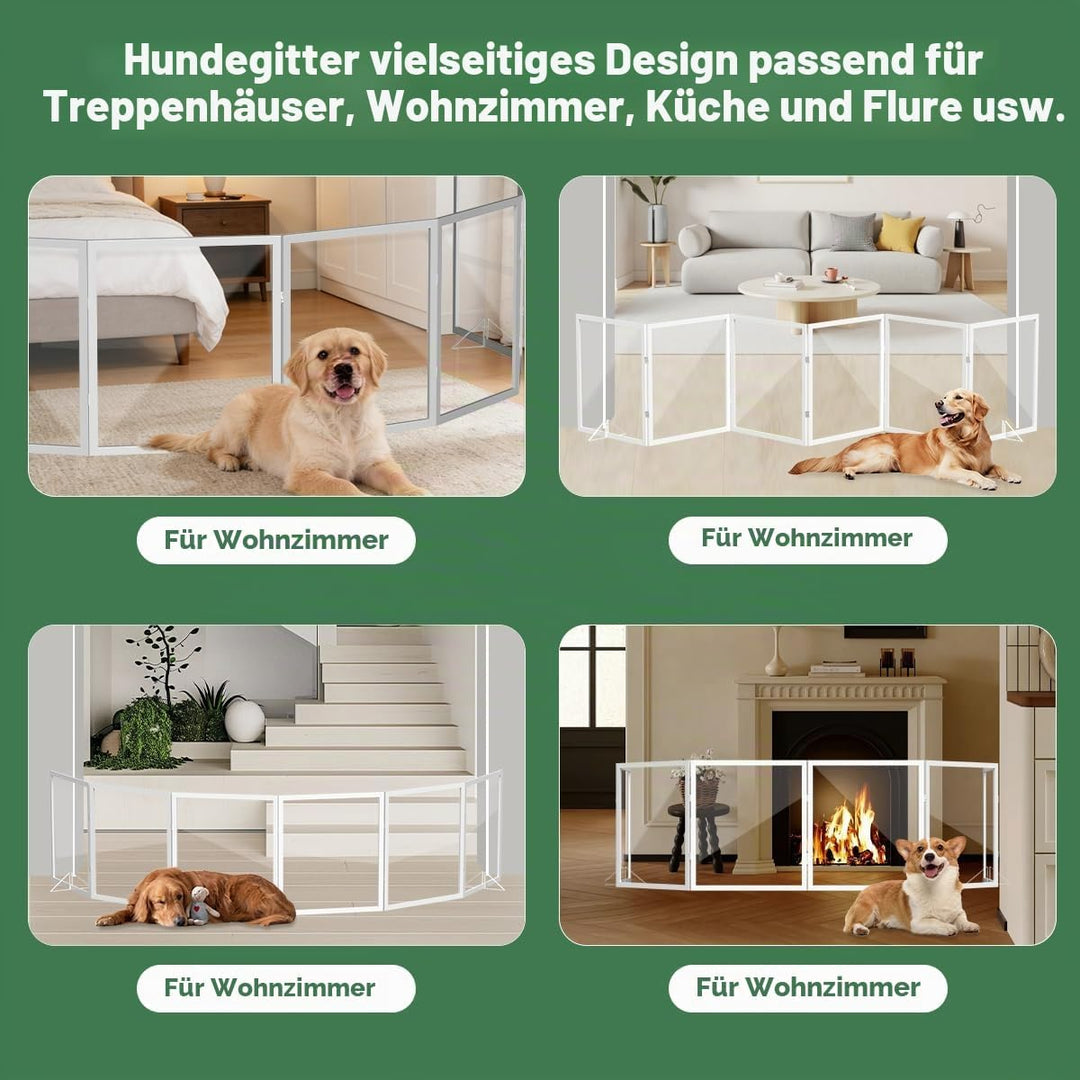 Xifamniy Freistehendes Holz-Hundegitter mit Acrylplatten, 80 cm Hoch, Metall-Stützfüssen, Klappbares